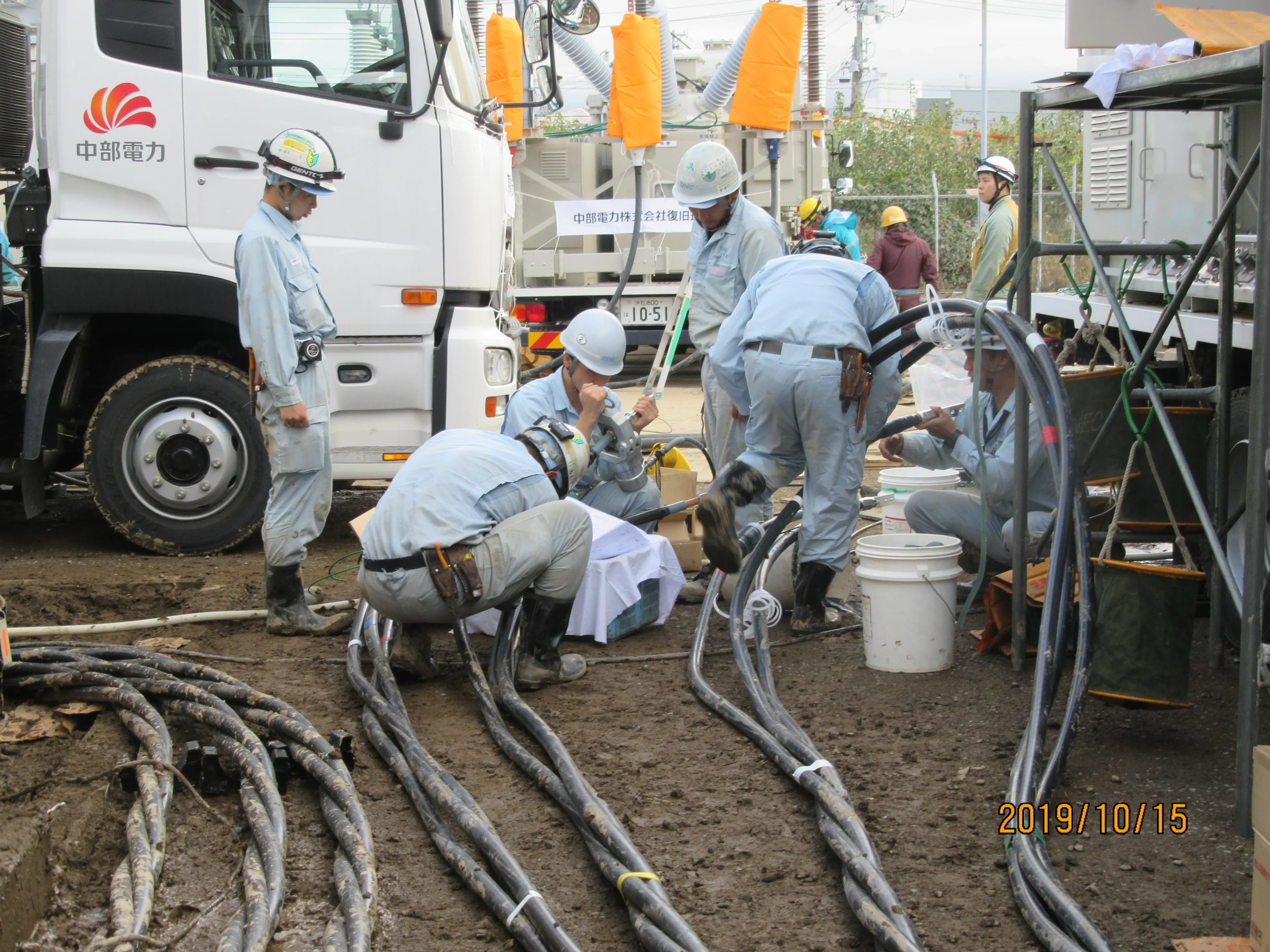 千曲川堤防決壊による変電所内配電設備復旧対応